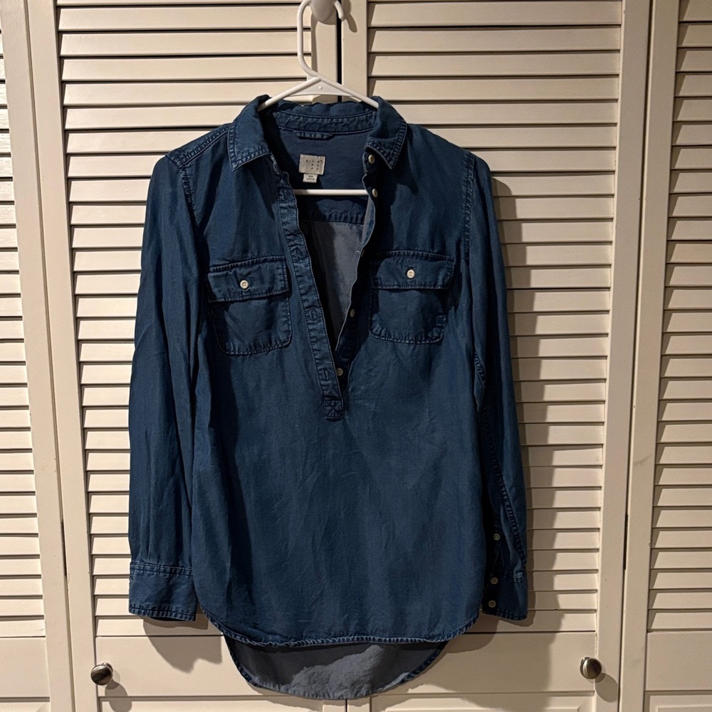 a new day Blue Button-Up Top